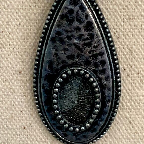 Teardrop Hammered Silver-Tone Handmade Pendant Necklace – Boho Tribal Jewelry - Picture 4 of 8